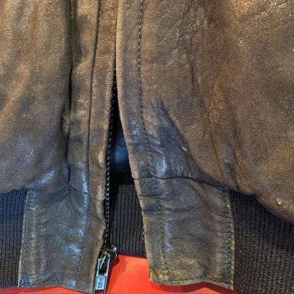 Vintage 80's Fog City Leather Two Tone Black/Brown Bomber Jacket -Large - Picture 12 of 14